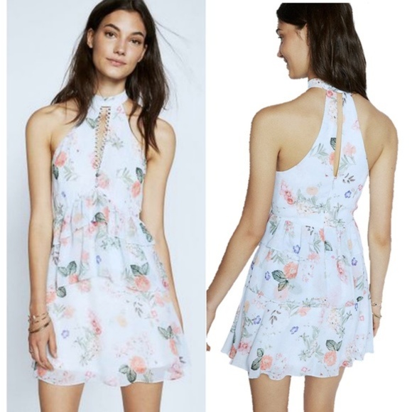Express | Floral Print Tiered Fit And Flare Dress - Picture 3 of 5